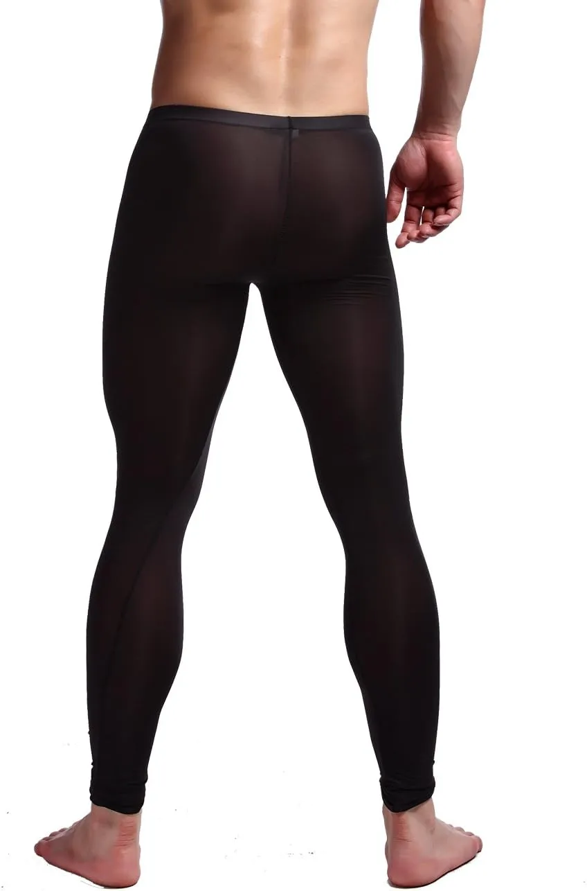 K-Men Men Ice Silk Underwear Low Rise Slim Legging Tight Pant Mesh Long Trousers