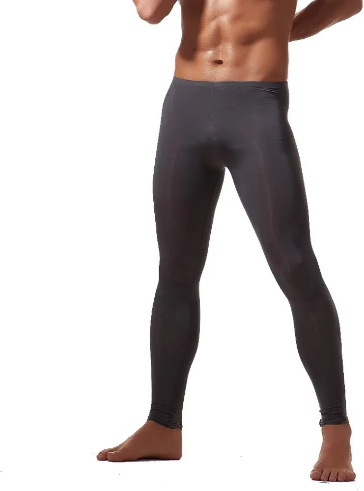K-Men Men Ice Silk Underwear Low Rise Slim Legging Tight Pant Mesh Long Trousers