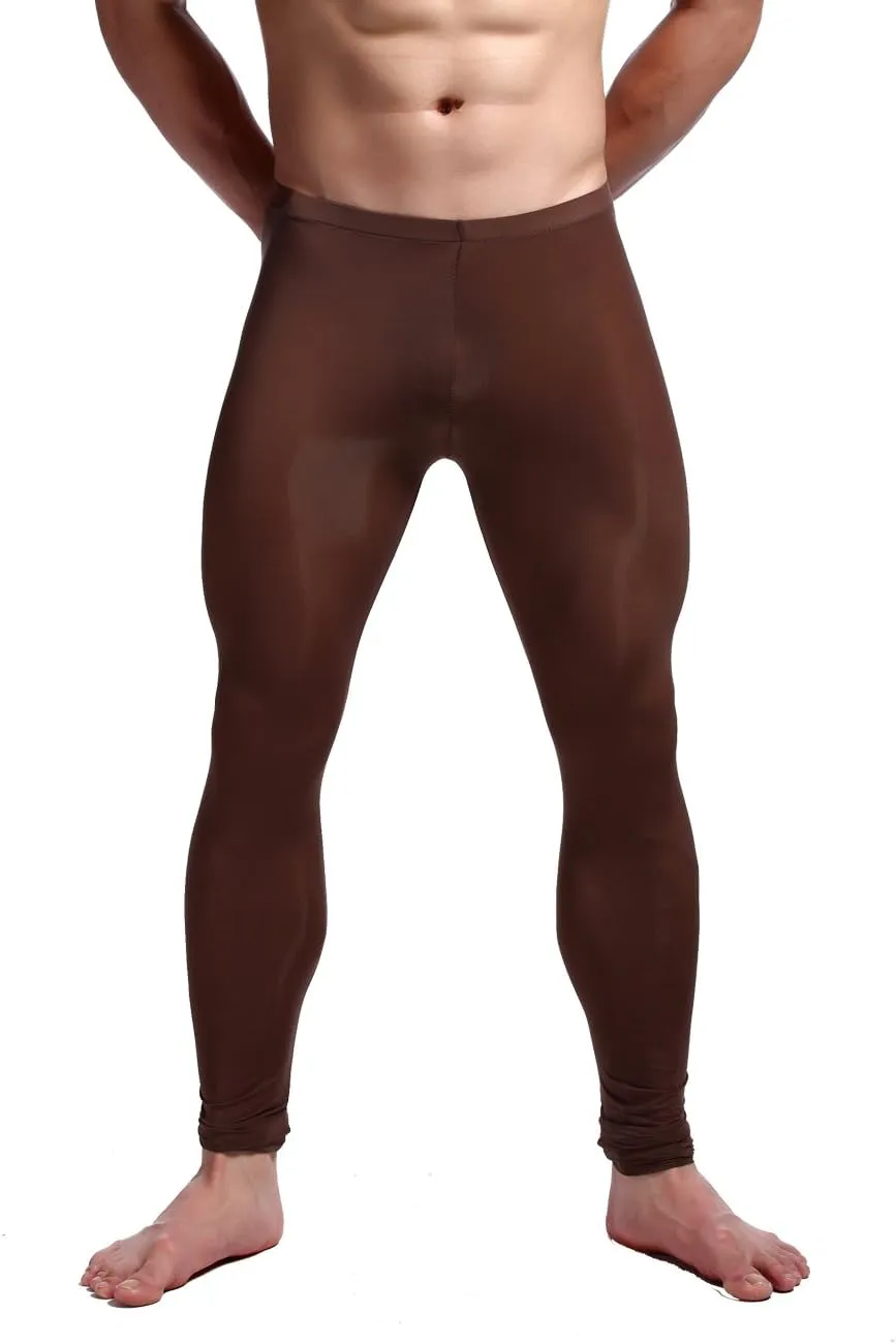 K-Men Men Ice Silk Underwear Low Rise Slim Legging Tight Pant Mesh Long Trousers