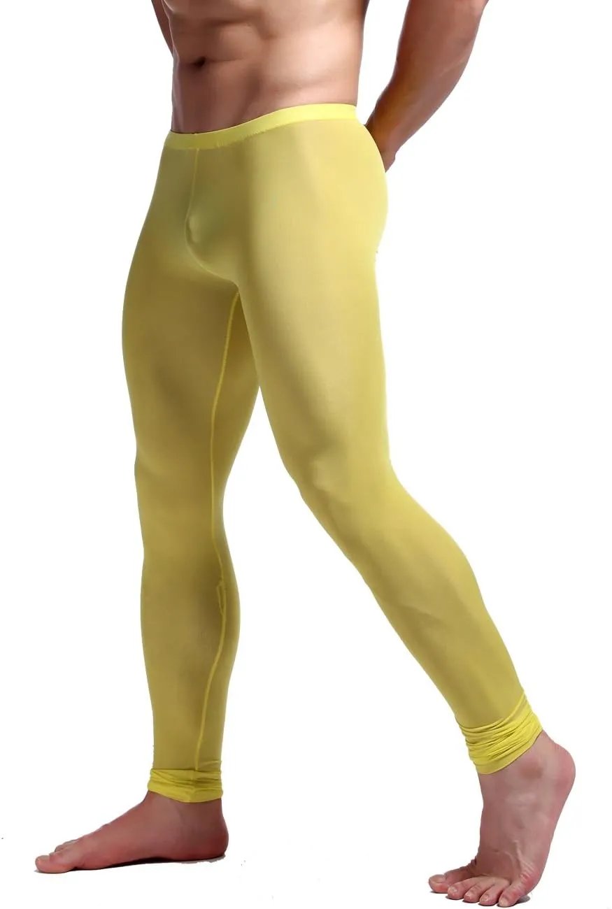 K-Men Men Ice Silk Underwear Low Rise Slim Legging Tight Pant Mesh Long Trousers