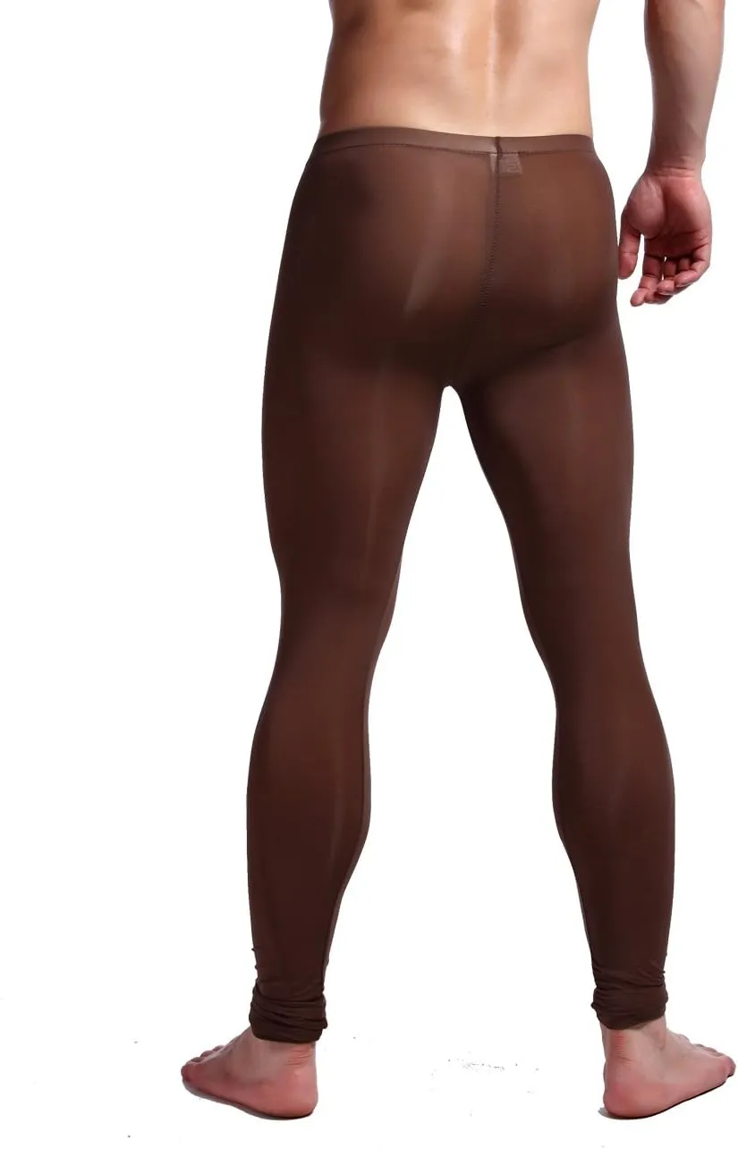 K-Men Men Ice Silk Underwear Low Rise Slim Legging Tight Pant Mesh Long Trousers