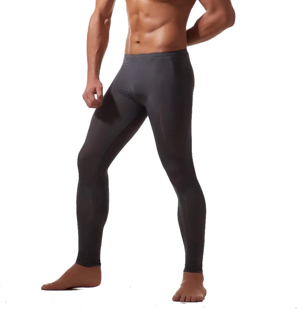 K-Men Men Ice Silk Underwear Low Rise Slim Legging Tight Pant Mesh Long Trousers