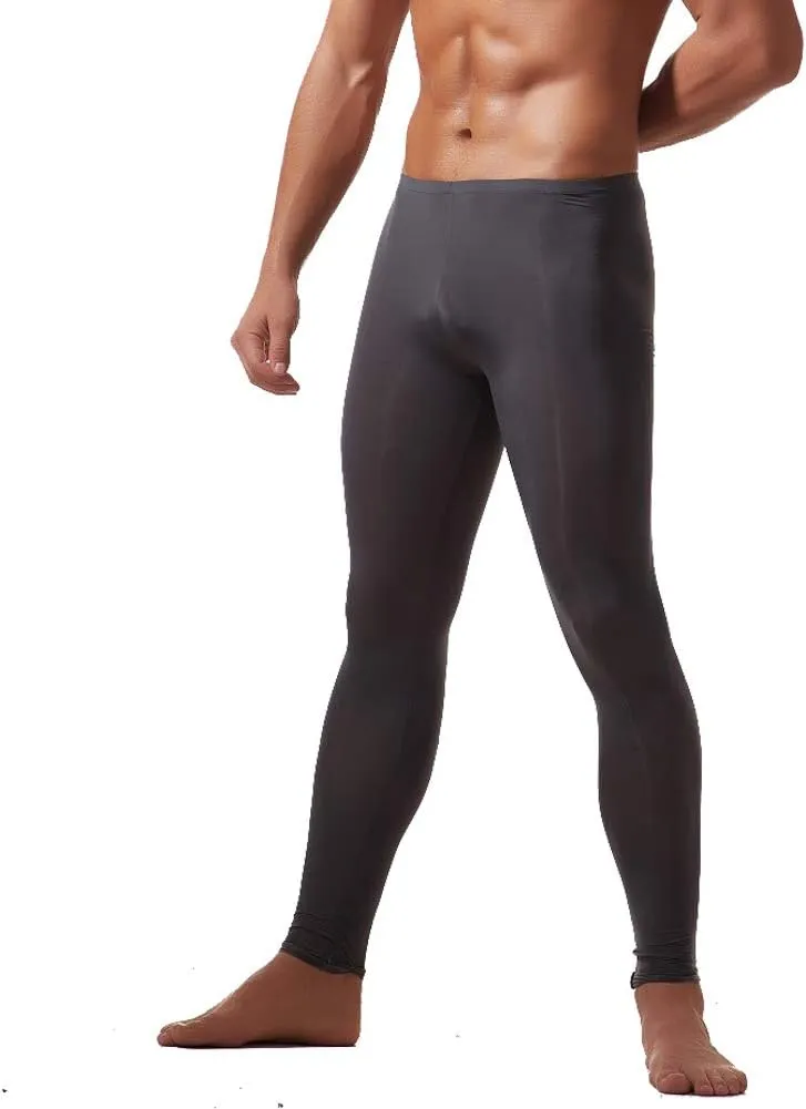 K-Men Men Ice Silk Underwear Low Rise Slim Legging Tight Pant Mesh Long Trousers