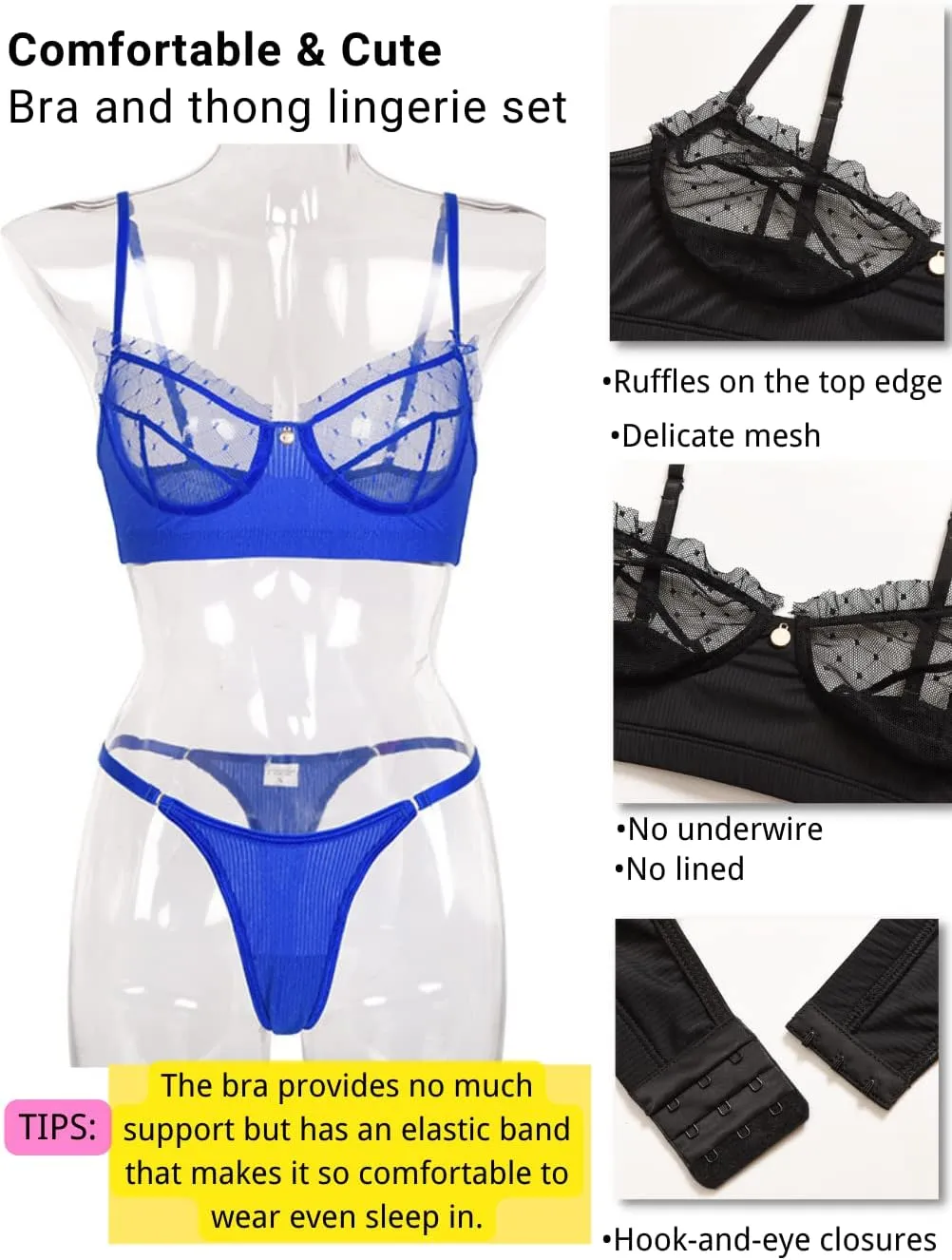 Kaei&Shi Sexy Lingerie for Women,Ruffle 2 Piece Lace Lingerie Set,Sheer Bra and Panty Sets Valentine