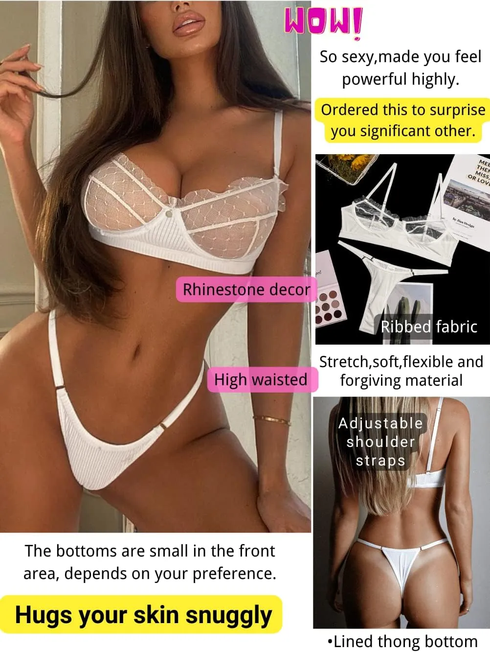 Kaei&Shi Sexy Lingerie for Women,Ruffle 2 Piece Lace Lingerie Set,Sheer Bra and Panty Sets Valentine