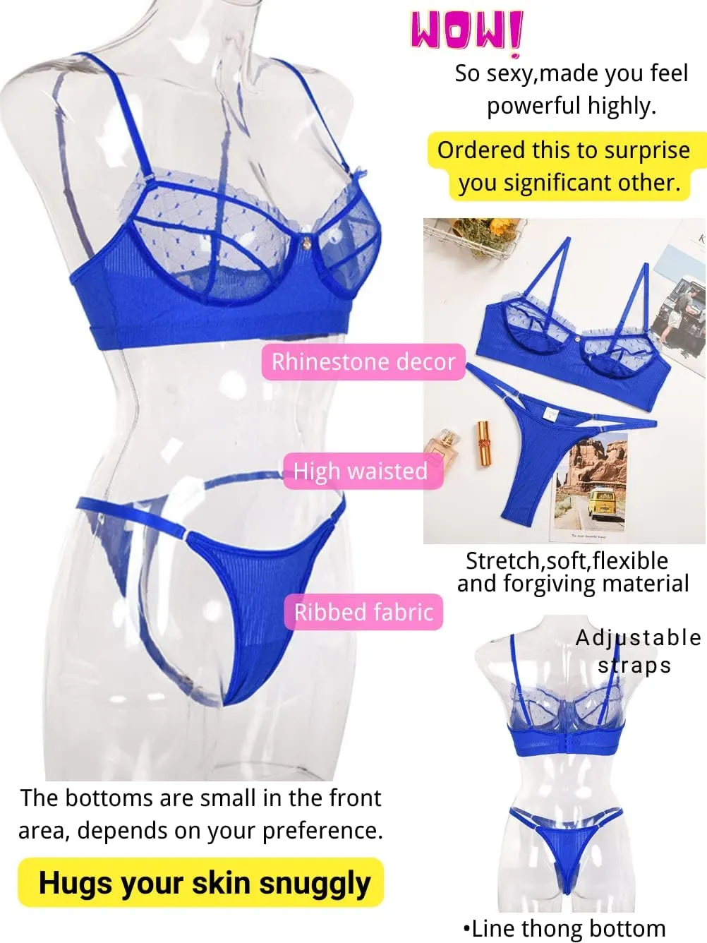 Kaei&Shi Sexy Lingerie for Women,Ruffle 2 Piece Lace Lingerie Set,Sheer Bra and Panty Sets Valentine