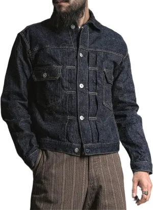 Kelsiop Men's Denim Jacket Trimmed Vintage Trucker Overalls