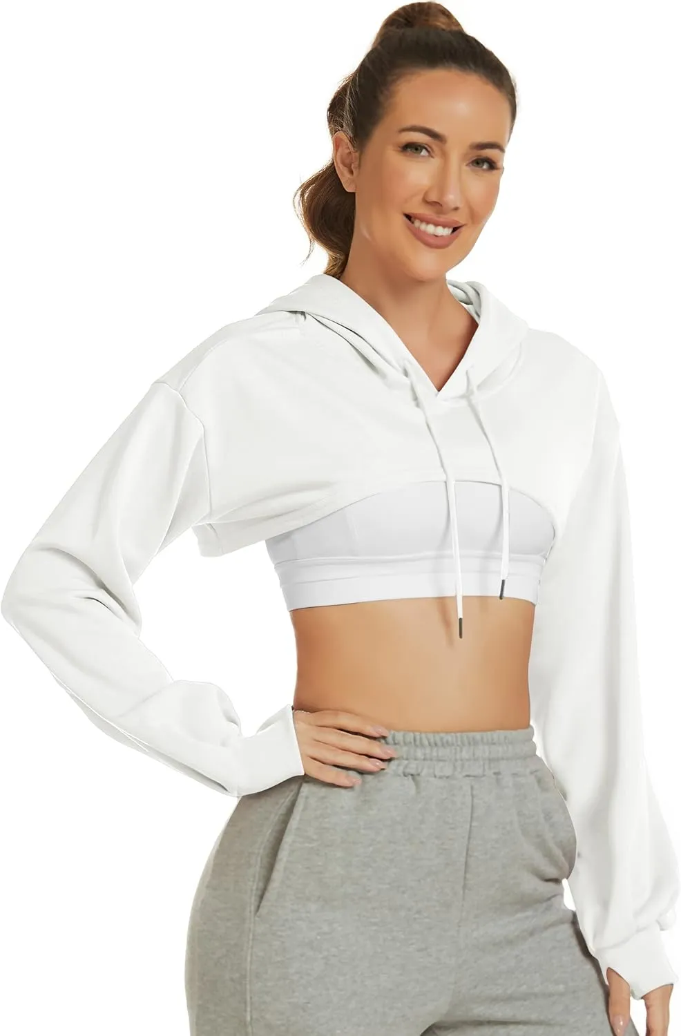 Kissonic Women's Long Sleeve Super Crop Top Hoodies Athletic Cropped Pullover Casual Sweatshirts