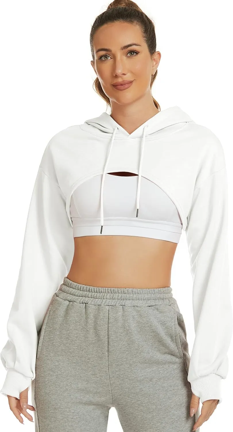 Kissonic Women's Long Sleeve Super Crop Top Hoodies Athletic Cropped Pullover Casual Sweatshirts