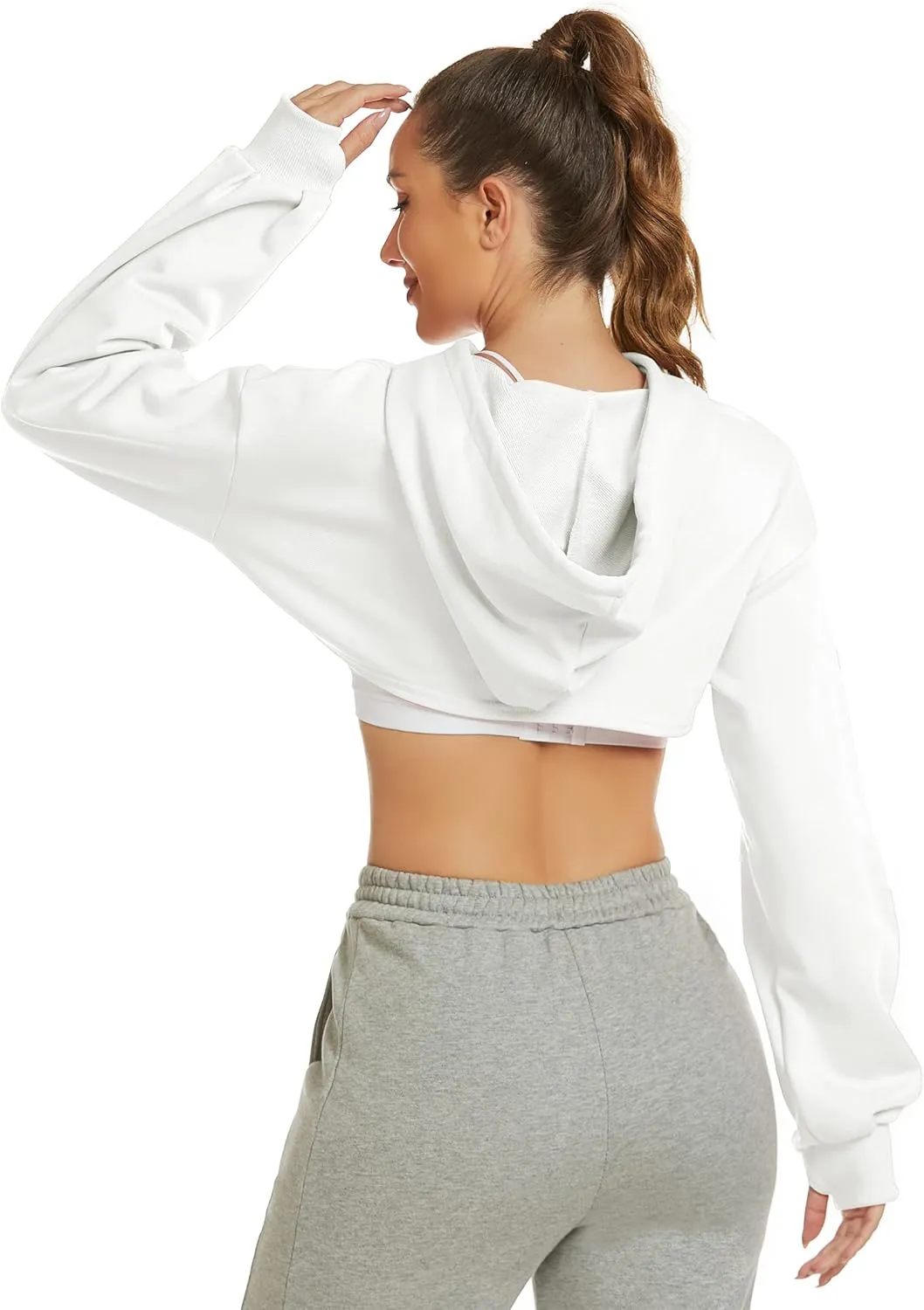 Kissonic Women's Long Sleeve Super Crop Top Hoodies Athletic Cropped Pullover Casual Sweatshirts