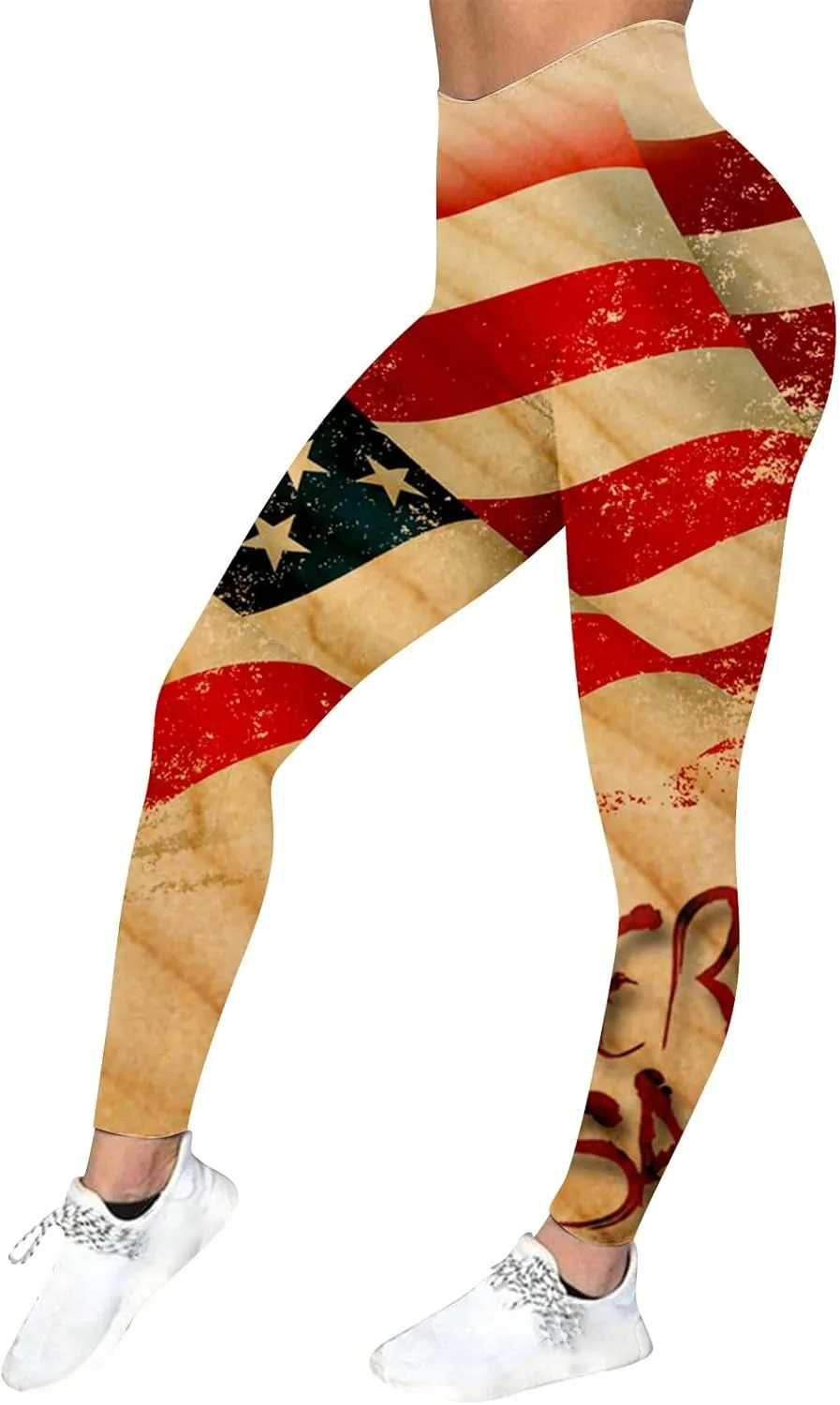 LCMTWX High Waisted Capri Leggings for Women Fourth of July American Flag Patterned Compression Tights Women USA Flag para