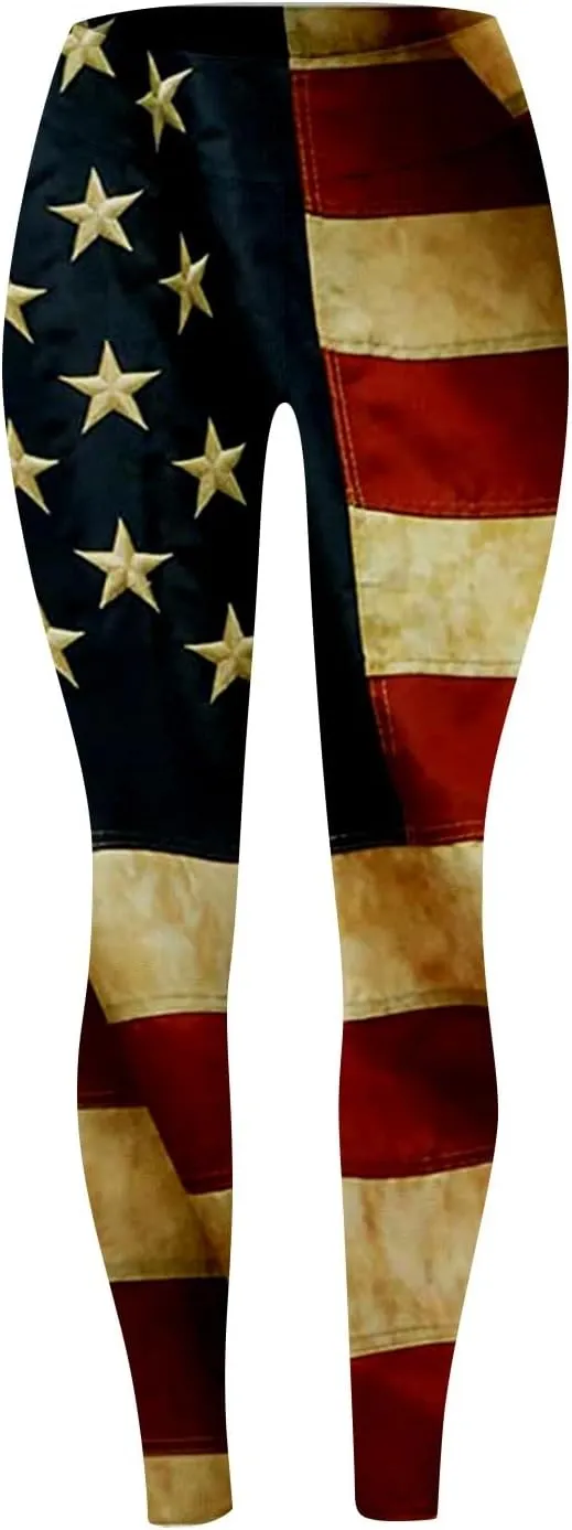 LCMTWX High Waisted Capri Leggings for Women Fourth of July American Flag Patterned Compression Tights Women USA Flag para
