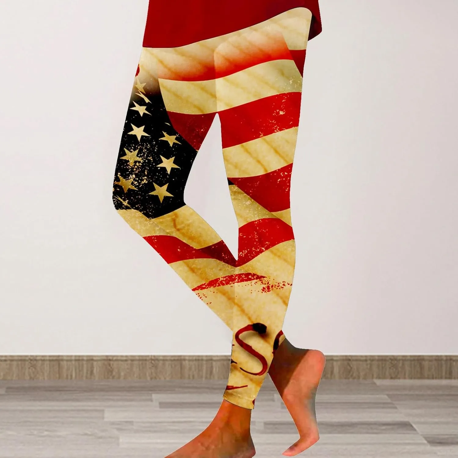 LCMTWX High Waisted Capri Leggings for Women Fourth of July American Flag Patterned Compression Tights Women USA Flag para