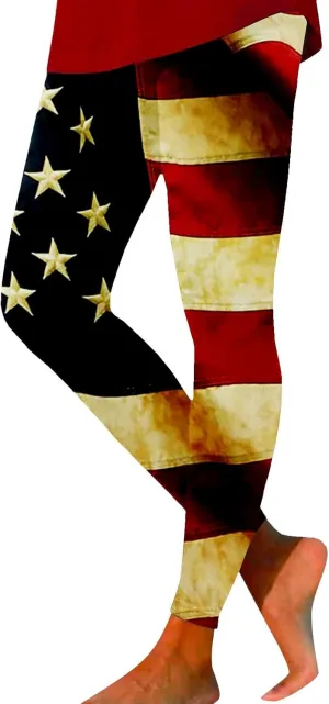 LCMTWX High Waisted Capri Leggings for Women Fourth of July American Flag Patterned Compression Tights Women USA Flag para
