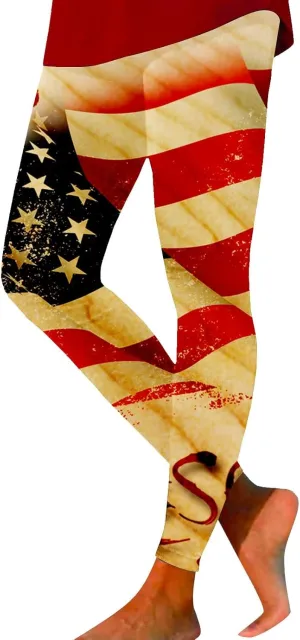 LCMTWX High Waisted Capri Leggings for Women Fourth of July American Flag Patterned Compression Tights Women USA Flag para