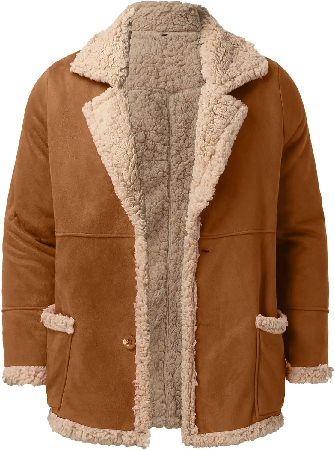 LCMTWX Jackets for Men Winter Outerwear Single-breasted Solid Color Lapel Long Sleeve Coat Cardigan Plush Long Coat Mens