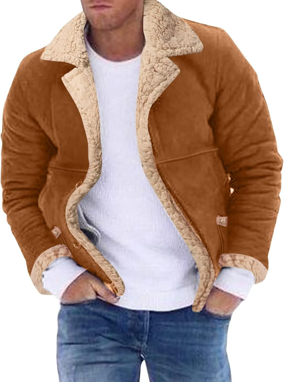 LCMTWX Jackets for Men Winter Outerwear Single-breasted Solid Color Lapel Long Sleeve Coat Cardigan Plush Long Coat Mens