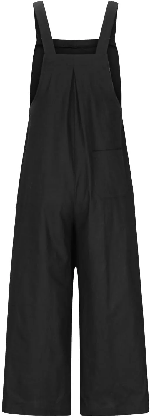 Linen Overalls for Girls Summer Sleeveless Jumpsuits Boho Wide Leg Pants Casual Solid Rompers Beach Preppy Clothes