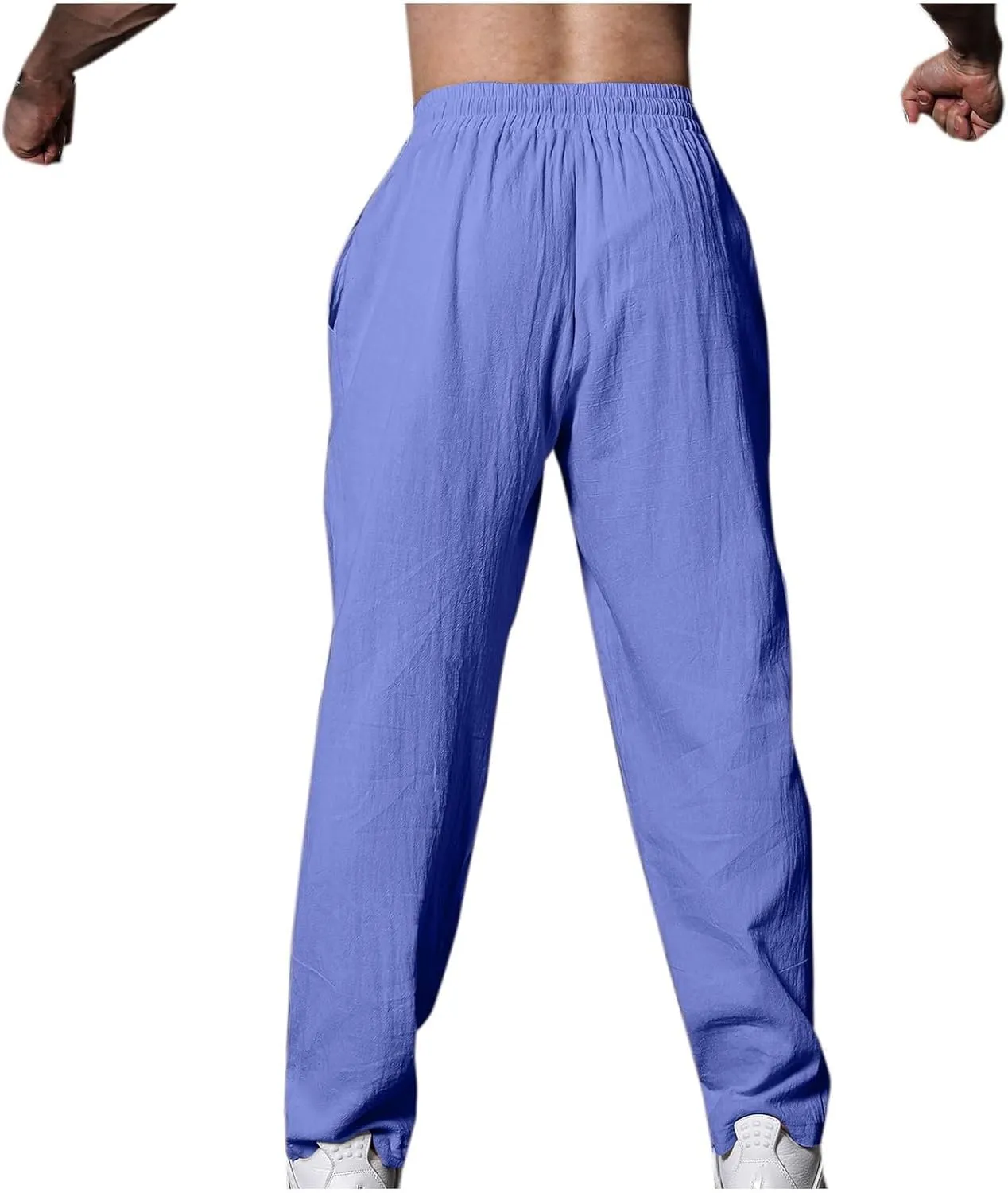 Linen Pants for Men Casual Elastic Waist Pants Straight Leg Ninth Pants Lightweight Lounge Pants Athletic Pants