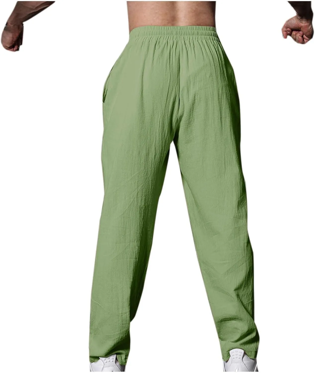 Linen Pants for Men Casual Elastic Waist Pants Straight Leg Ninth Pants Lightweight Lounge Pants Athletic Pants