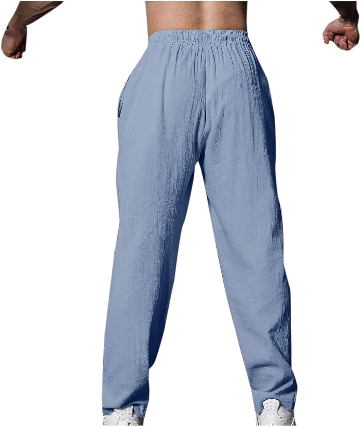 Linen Pants for Men Casual Elastic Waist Pants Straight Leg Ninth Pants Lightweight Lounge Pants Athletic Pants