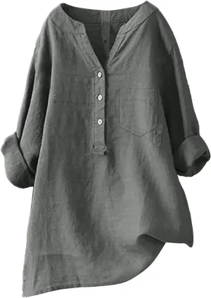 Linen Shirts for Women 2025 Spring Summer Plus Size Long Sleeve Tops Dressy Casual Loose Comfy Work Gauze Blouses