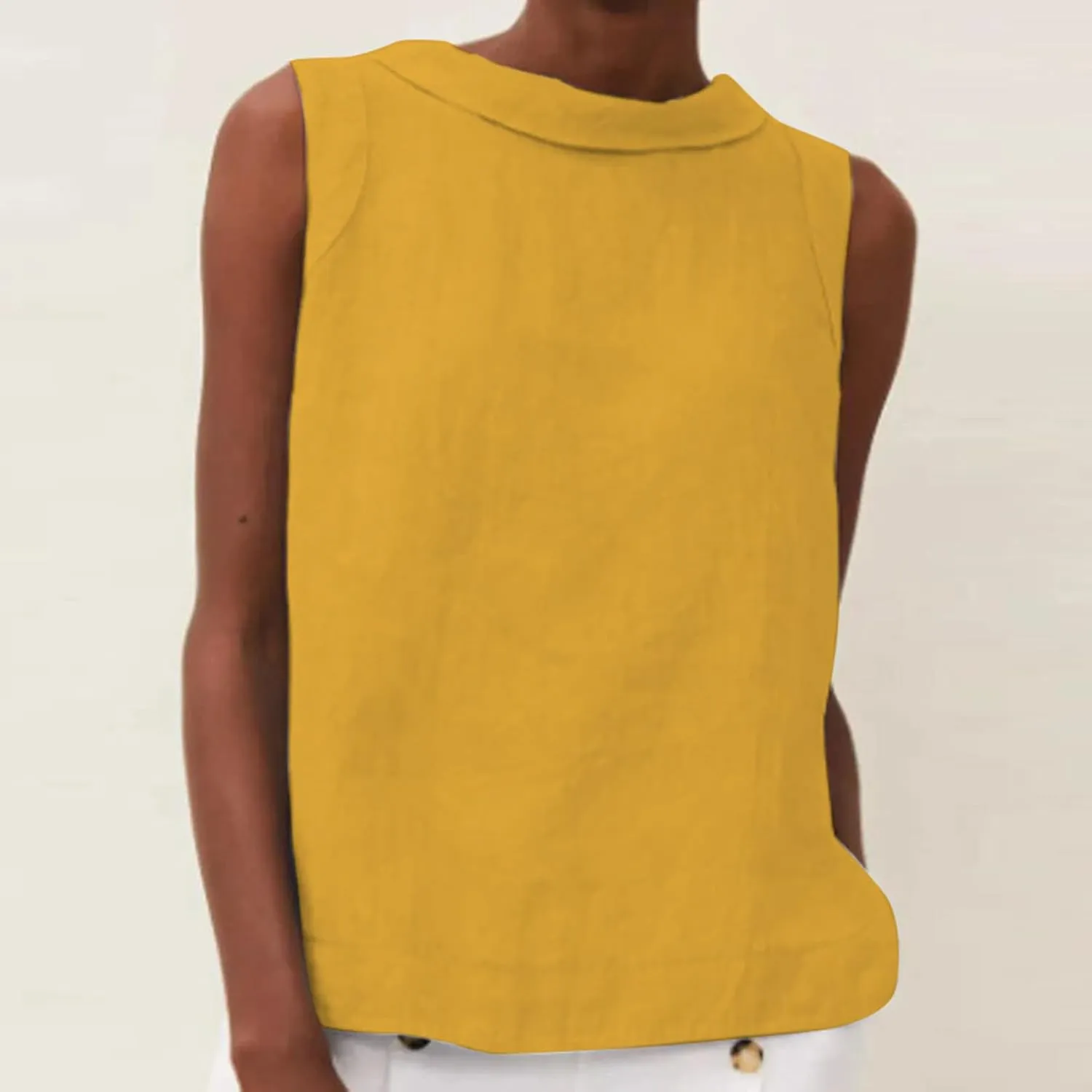 Linen Tank Tops for Women Sleeveless Casual Crew Neck Blouse Fashion Solid Color Loose T-Shirts Summer Clothes