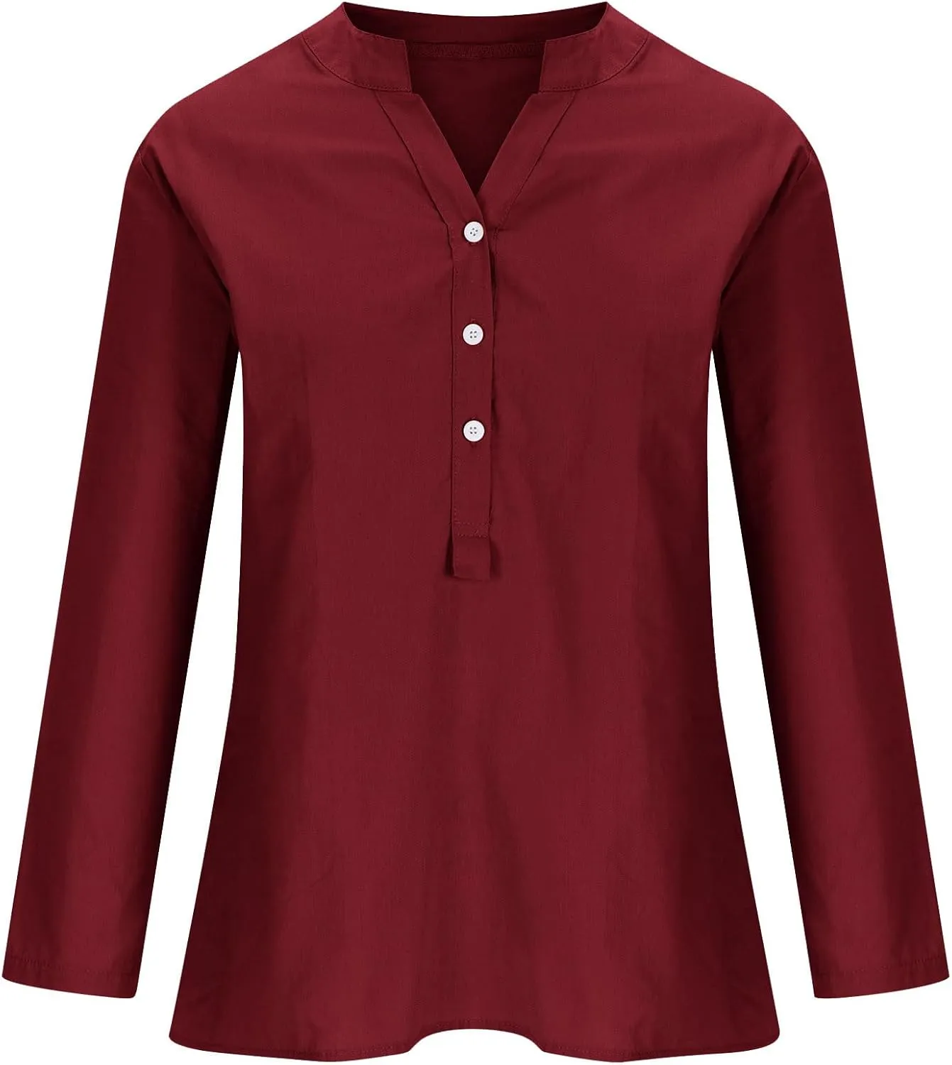 Linen Tops for Women Plus Sized Long Sleeve V-Neck Blouse Tops Casual Solid Color Spring Oclothes