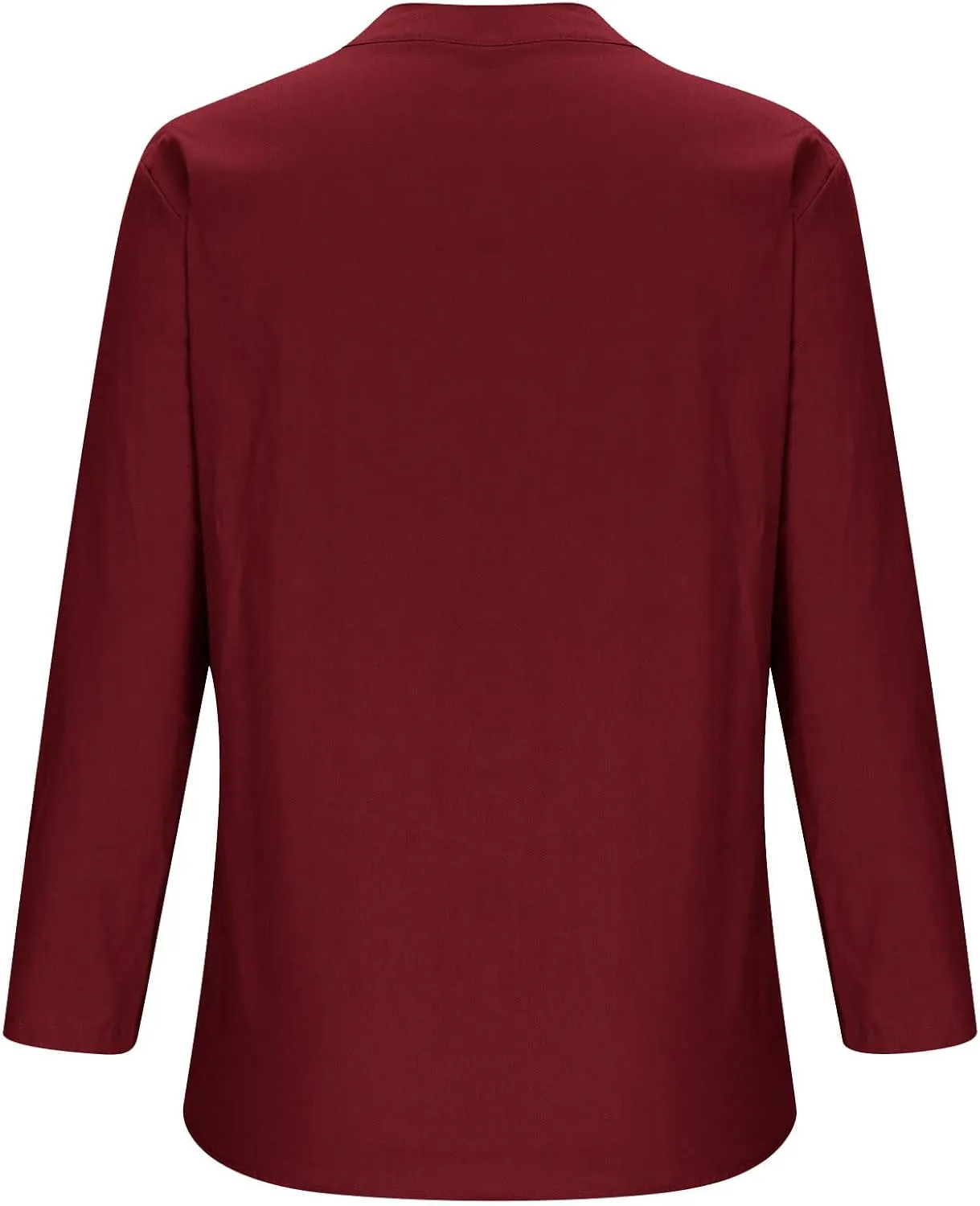 Linen Tops for Women Plus Sized Long Sleeve V-Neck Blouse Tops Casual Solid Color Spring Oclothes
