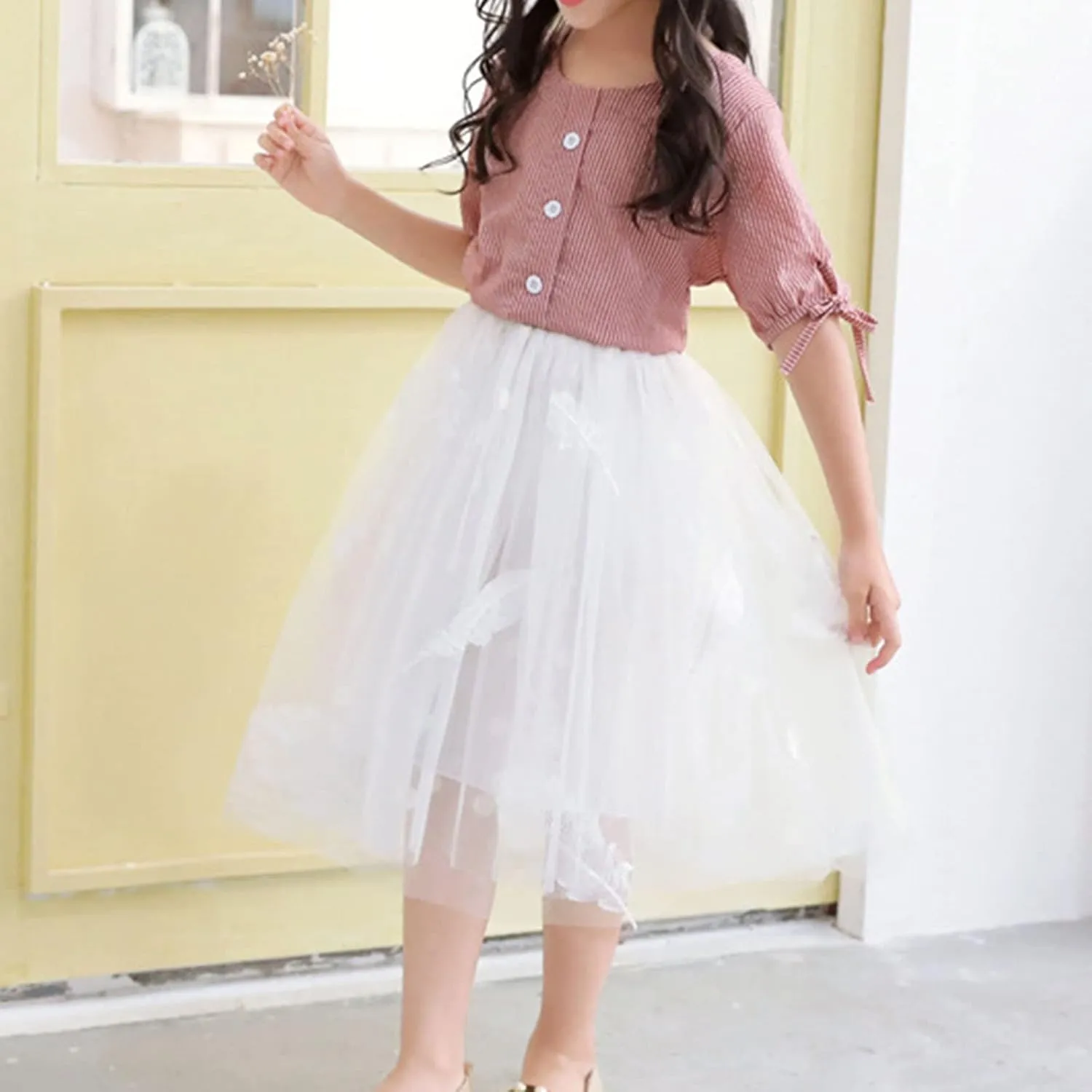 Little Child Girls Long Skirt Girls Tiered Ruffle Maxi Skirts Girls Soft Fluffy Skirt Toddler Girls Ball Gown