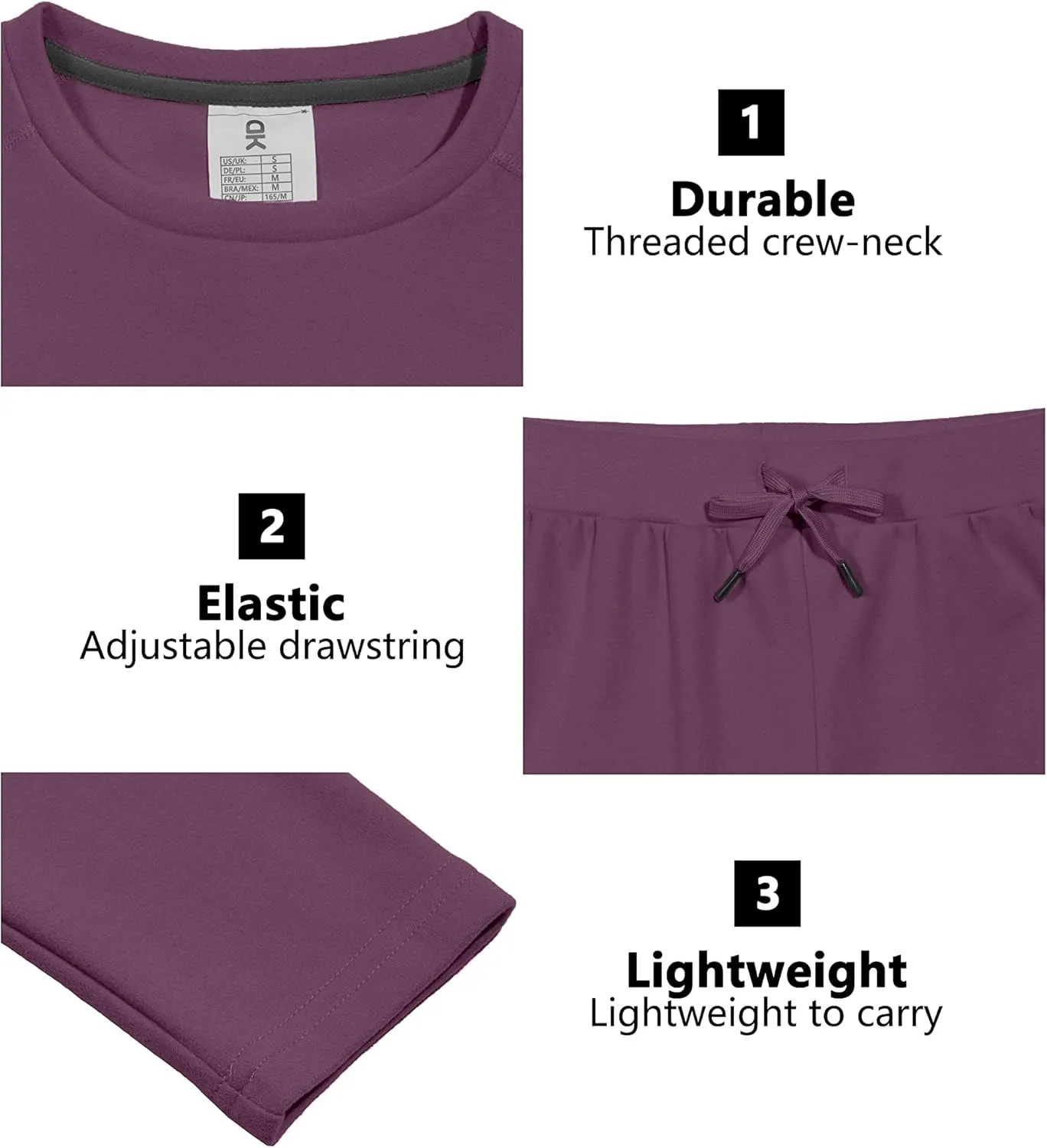 Little Donkey Andy Women's Fleece Lined Thermals Underwear Set Base Layer Long Johns Cold Weather Top Bottom