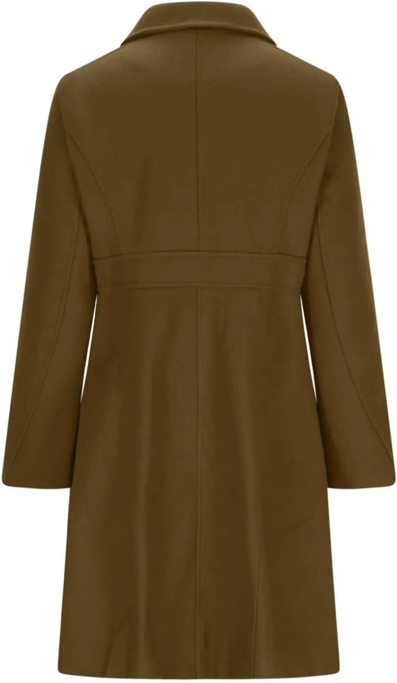 Lmdudan Women's Elegant Single Breasted Coat Long Sleeve Mid Winter Overcoat Work Office Pea Coats Fashion Trench Coats