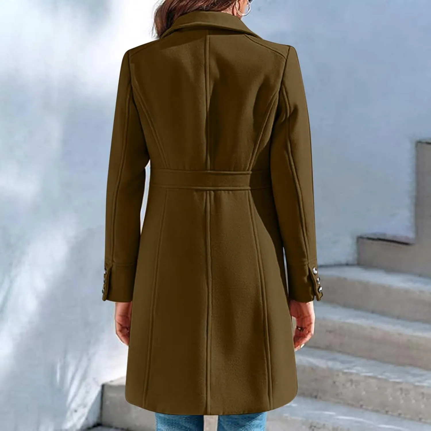 Lmdudan Women's Elegant Single Breasted Coat Long Sleeve Mid Winter Overcoat Work Office Pea Coats Fashion Trench Coats