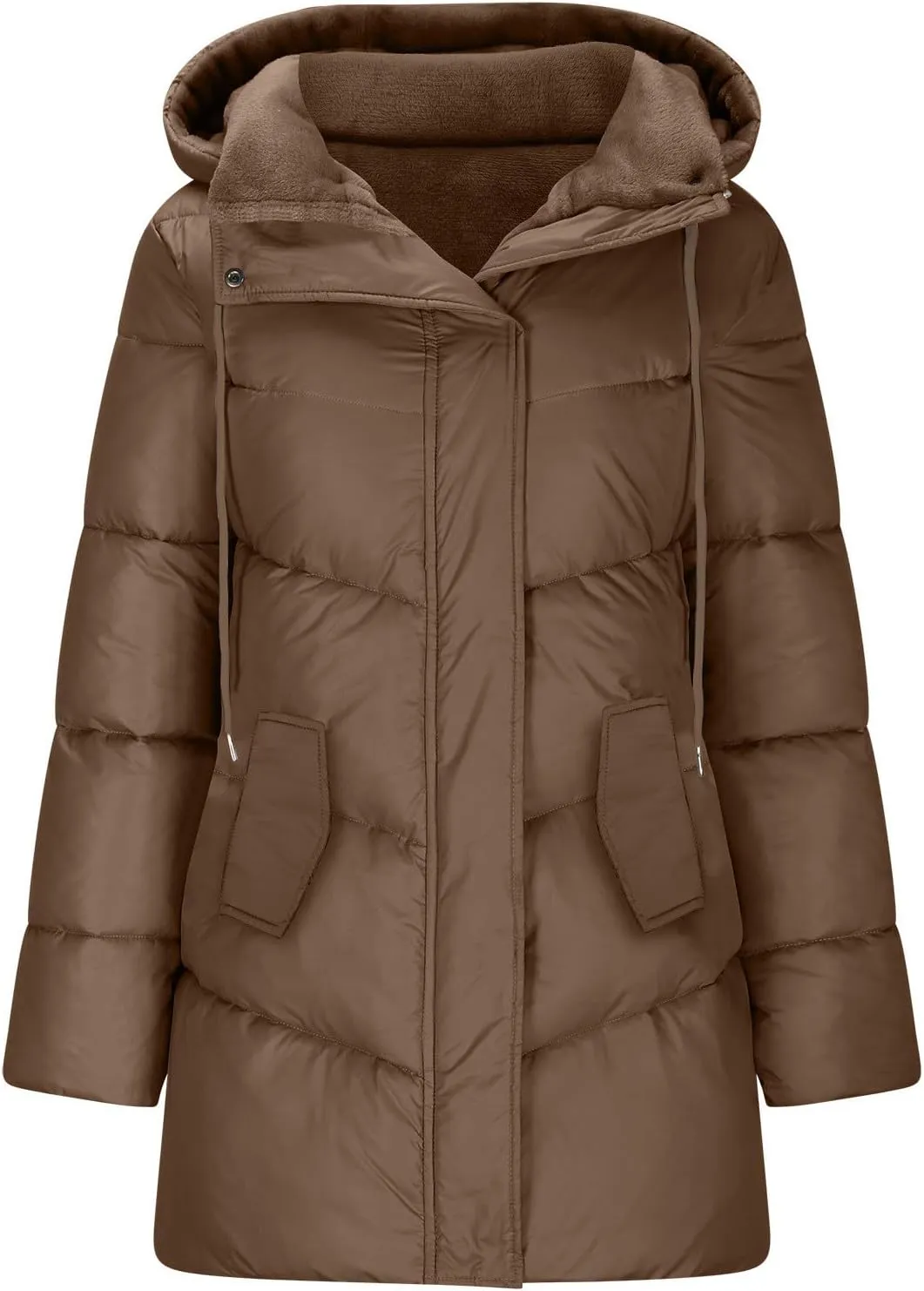 Long Coats for Women Button Down Fleece Lined Puffer Jackets Thicken Warm Fur Hooded Solid Parka Outerwear with Pockets