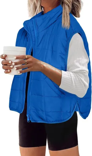 Long Fleece Vests For Women 2024 Trendy Puffer Zip Up Sleeveless Hoodie Jacket Quilted Vest Padded Coat Outerwear