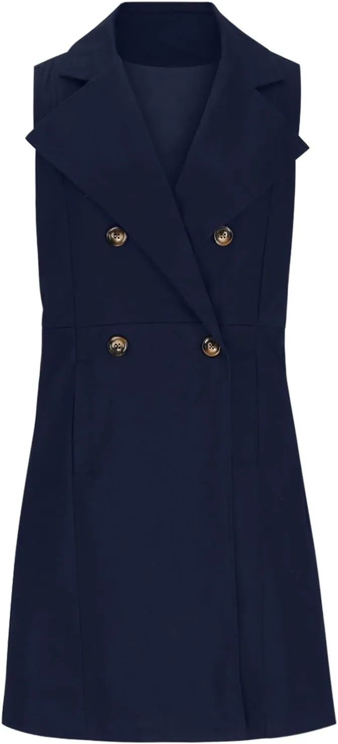 Long Trench Coats for Women Winter Jacket Vests Wool Blend Peacoat Double Breasted Vest Trendy Coats