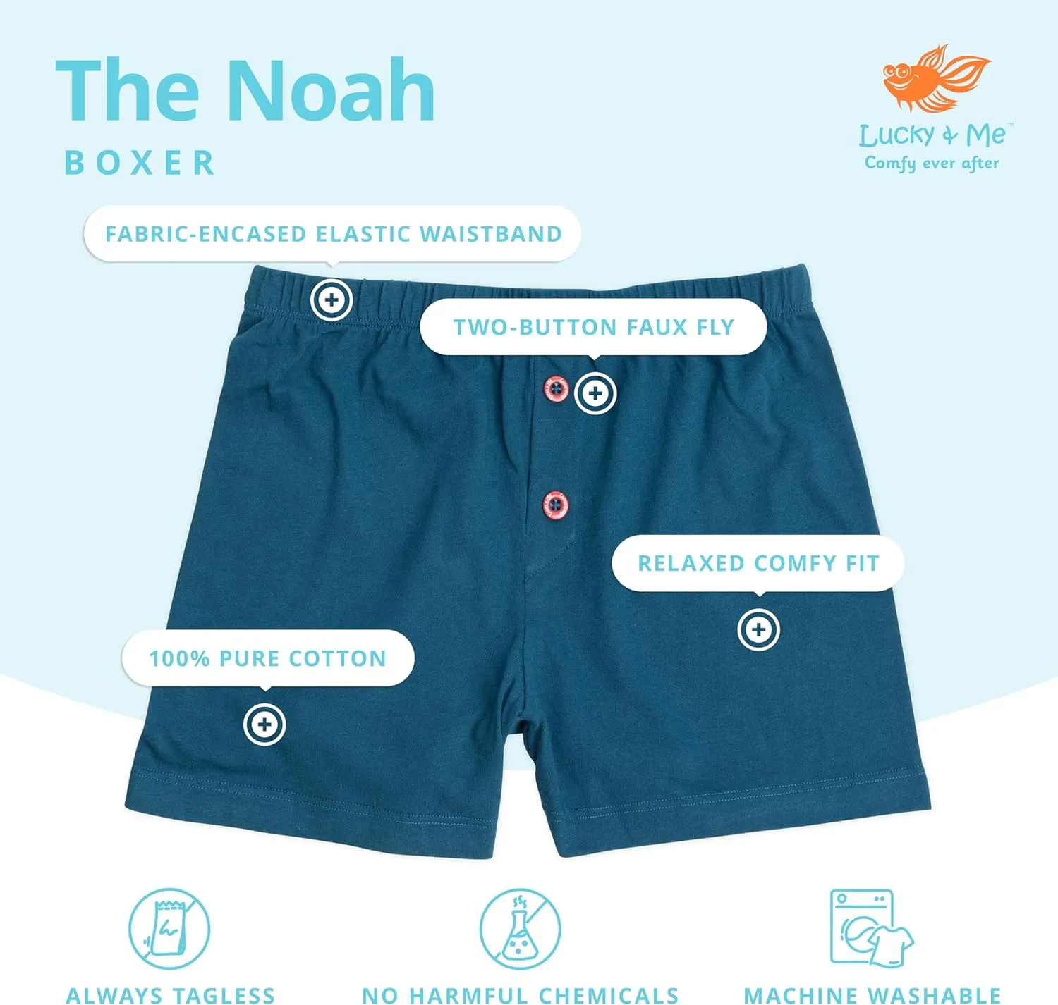 Lucky & Me | Noah Boys Boxer Shorts | Children's 100% Cotton Tagless Underwear | 5 Pack