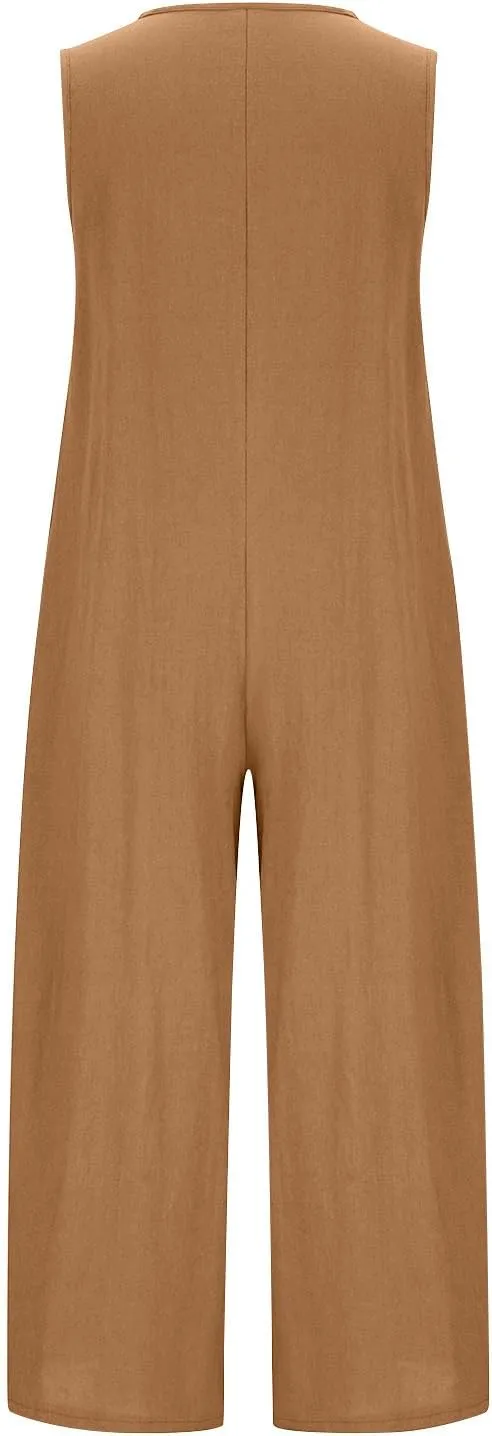maisdgop Rompers for Women Linen Button down Long Sleeve Wide Leg Jumpsuit Beach Palazzo Pants Casual One Piece Jumpsuits
