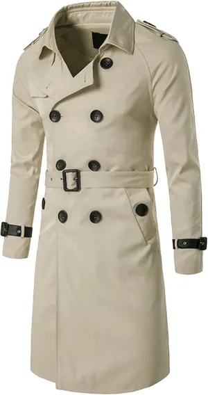 Maiyifu-GJ Men's Double Breasted Belted Trench Coats Casual Slim Fit Windbreaker Notch Lapel Long Jacket Overcoats