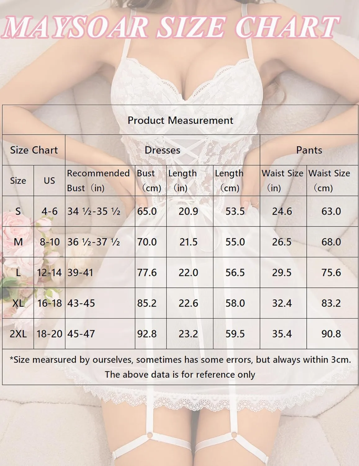 Maysoar Lingerie for Women Lace Babydoll Lingerie with Garter Belt Teddy Bodysuit with Skirt