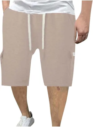 Men Elastic Waist Athletic Shorts with Drawstring Sports Gym Running Pants Quick Dry Workout Summer Activewear