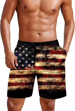 Mens American Flag Swim Trunks Quick Dry Lounge Breathable Swimsuit Dissolving Beach Red White Blue Swimwear