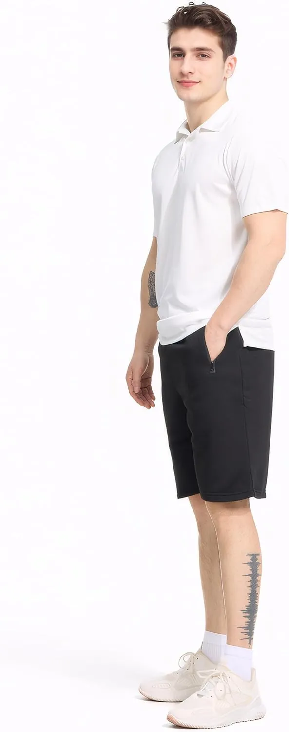 Mens Athletic Shorts 3 Pack Woven Dry Fit Gym Shorts with Zipper Pockets Drawstring for Activewear