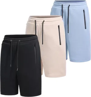 Mens Athletic Shorts 3 Pack Woven Dry Fit Gym Shorts with Zipper Pockets Drawstring for Activewear