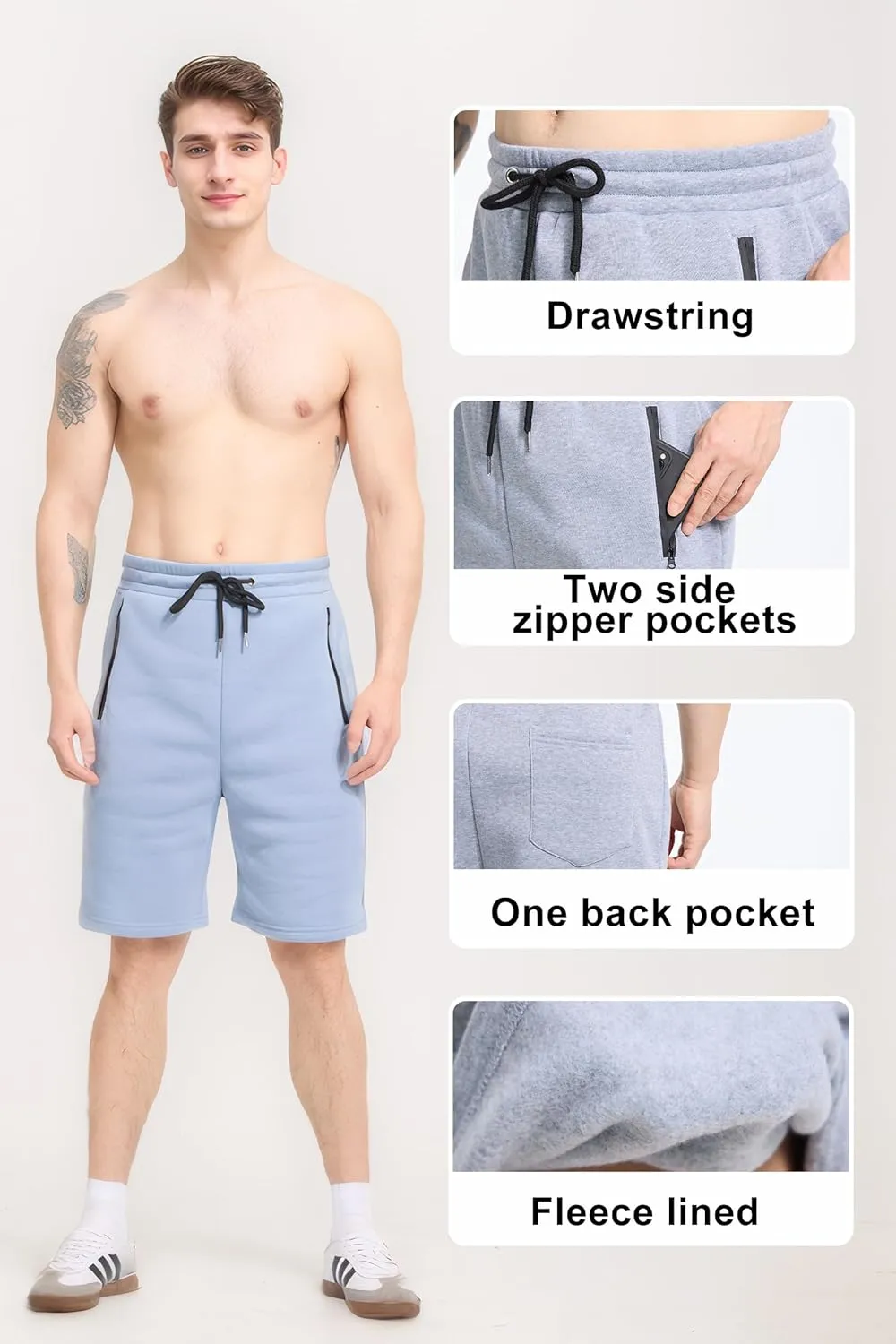 Mens Athletic Shorts 3 Pack Woven Dry Fit Gym Shorts with Zipper Pockets Drawstring for Activewear