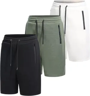Mens Athletic Shorts 3 Pack Woven Dry Fit Gym Shorts with Zipper Pockets Drawstring for Activewear