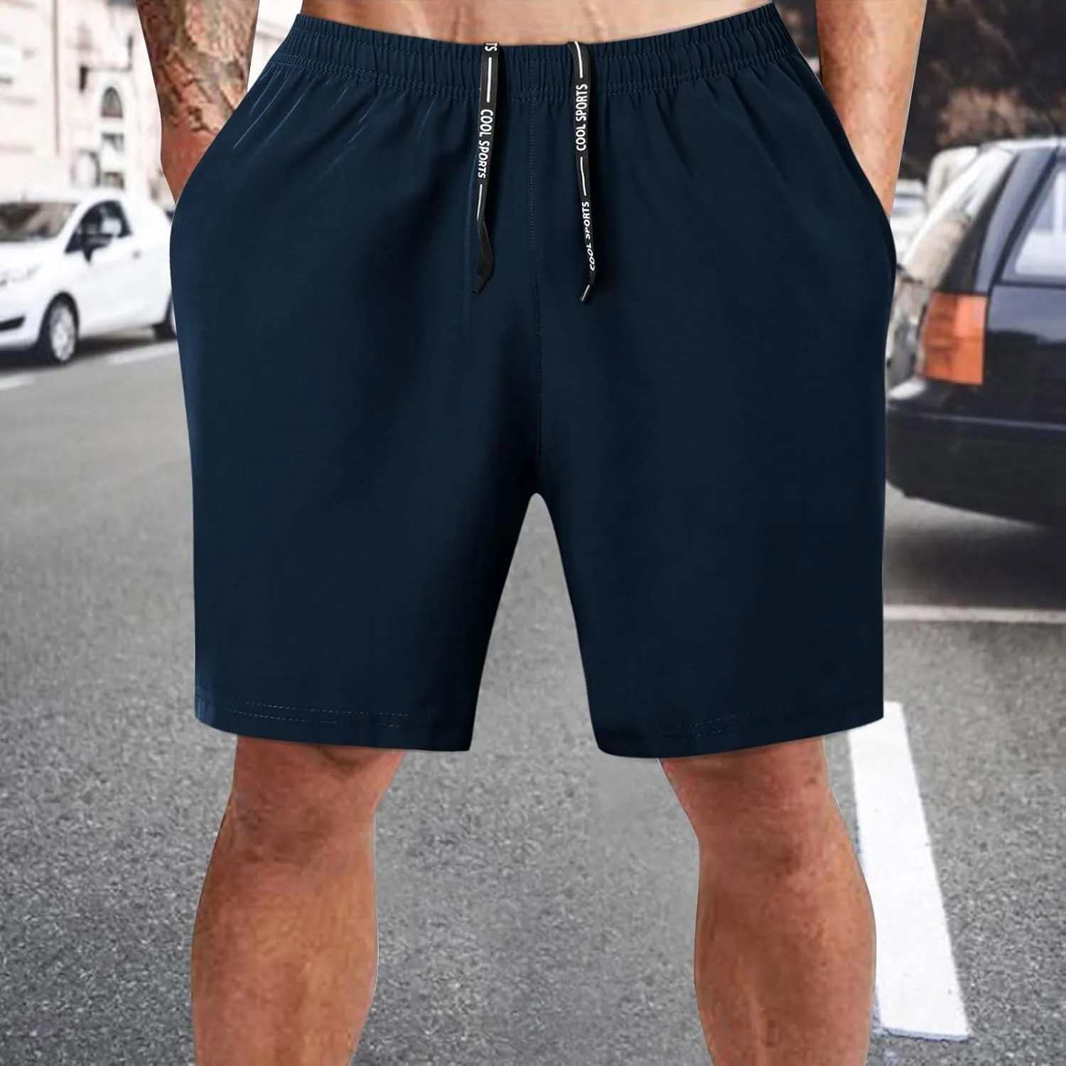 Men's Athletic Shorts Quick Dry Loose Lightweight Solid Activewear Drawstring Running Workout Gym Shorts with Pockets