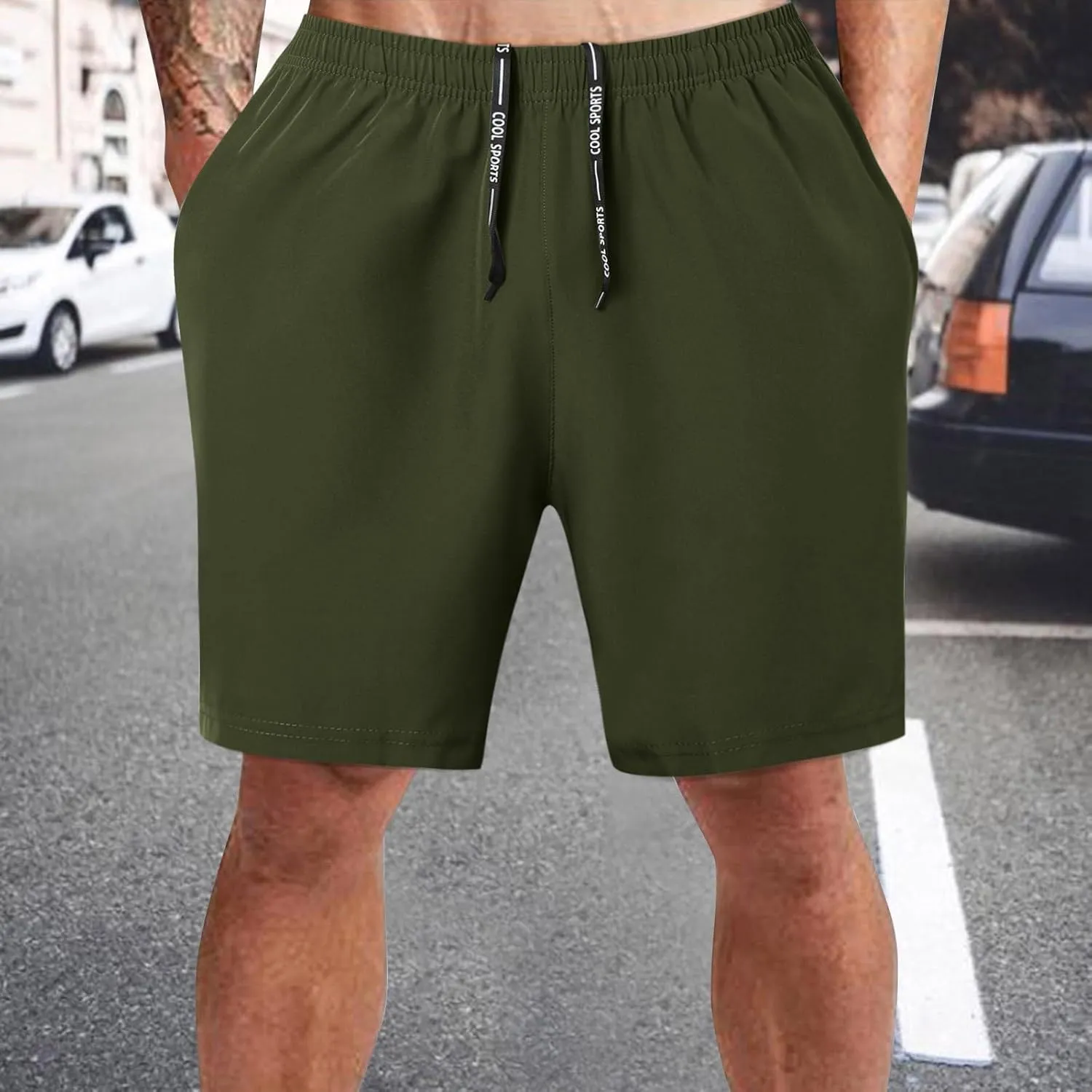 Men's Athletic Shorts Quick Dry Loose Lightweight Solid Activewear Drawstring Running Workout Gym Shorts with Pockets