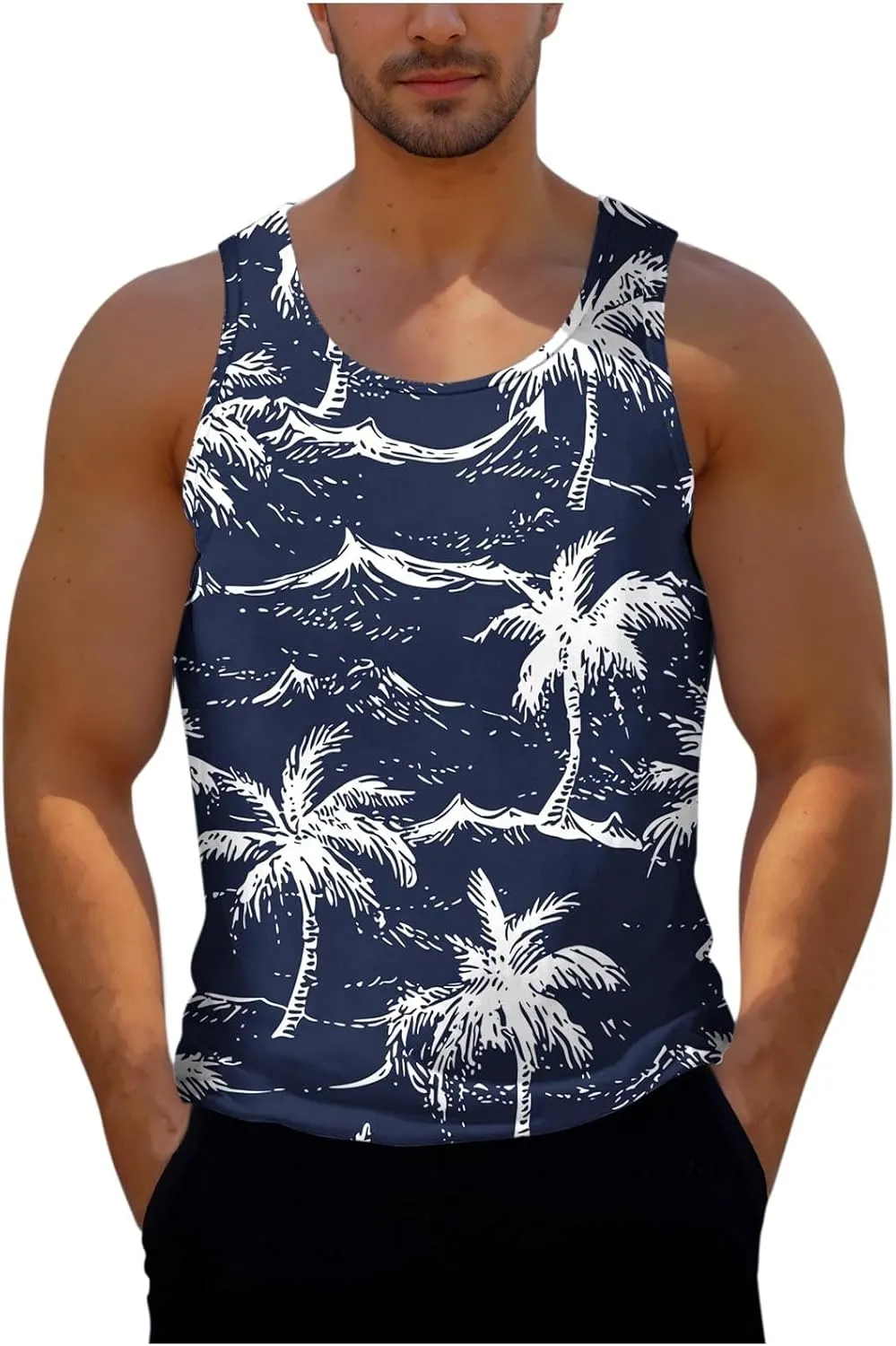 Mens Beach Tank Tops Fashion Novelty Graphic Lightweight Quick Dry Sleeveless Tee Shirts Summer Gym Workout Tops