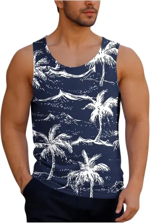 Mens Beach Tank Tops Fashion Novelty Graphic Lightweight Quick Dry Sleeveless Tee Shirts Summer Gym Workout Tops